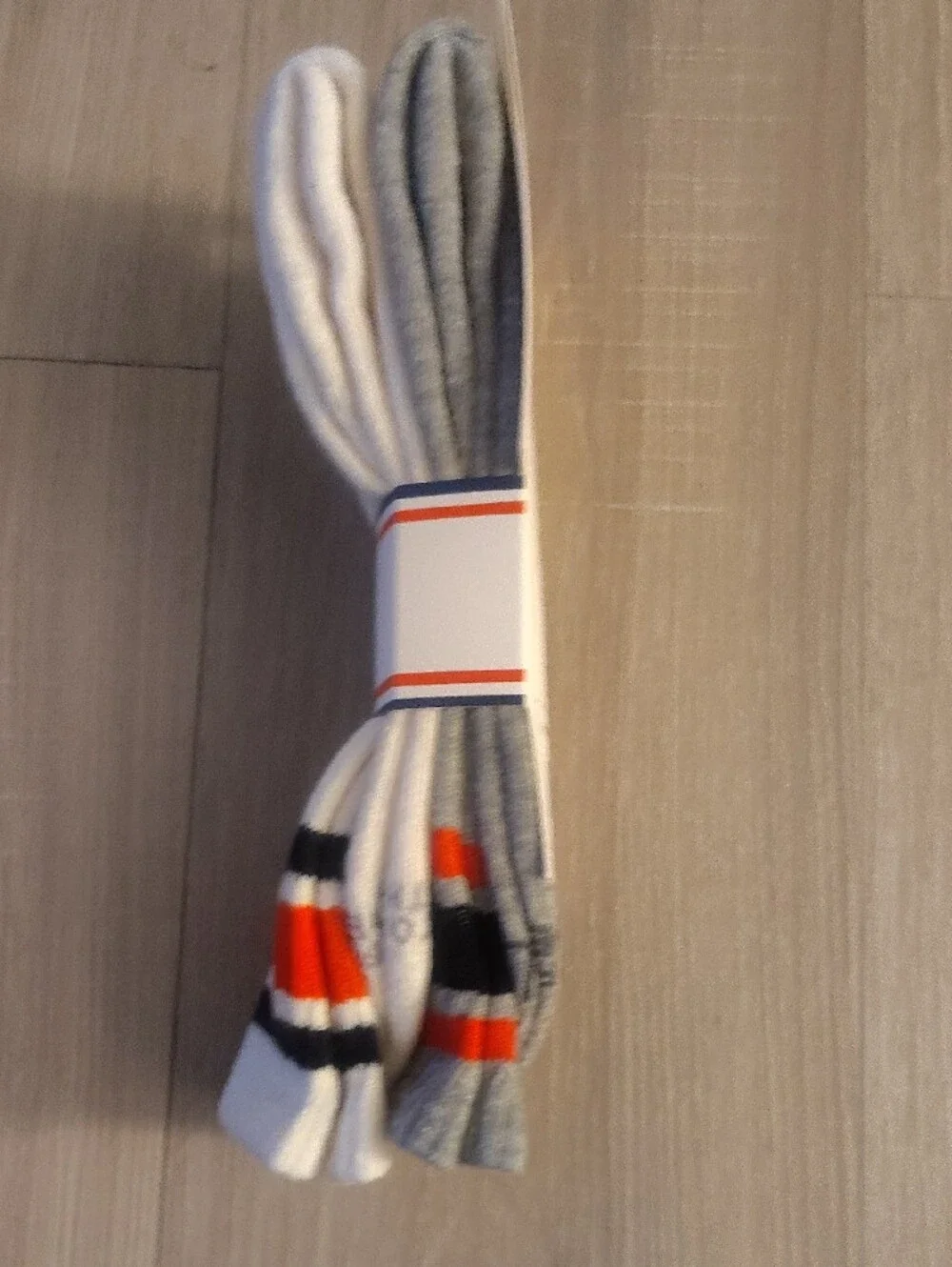 Fruit of the Loom Men’s Cream Crew Socks with Red & Navy Stripes - 2 Pair